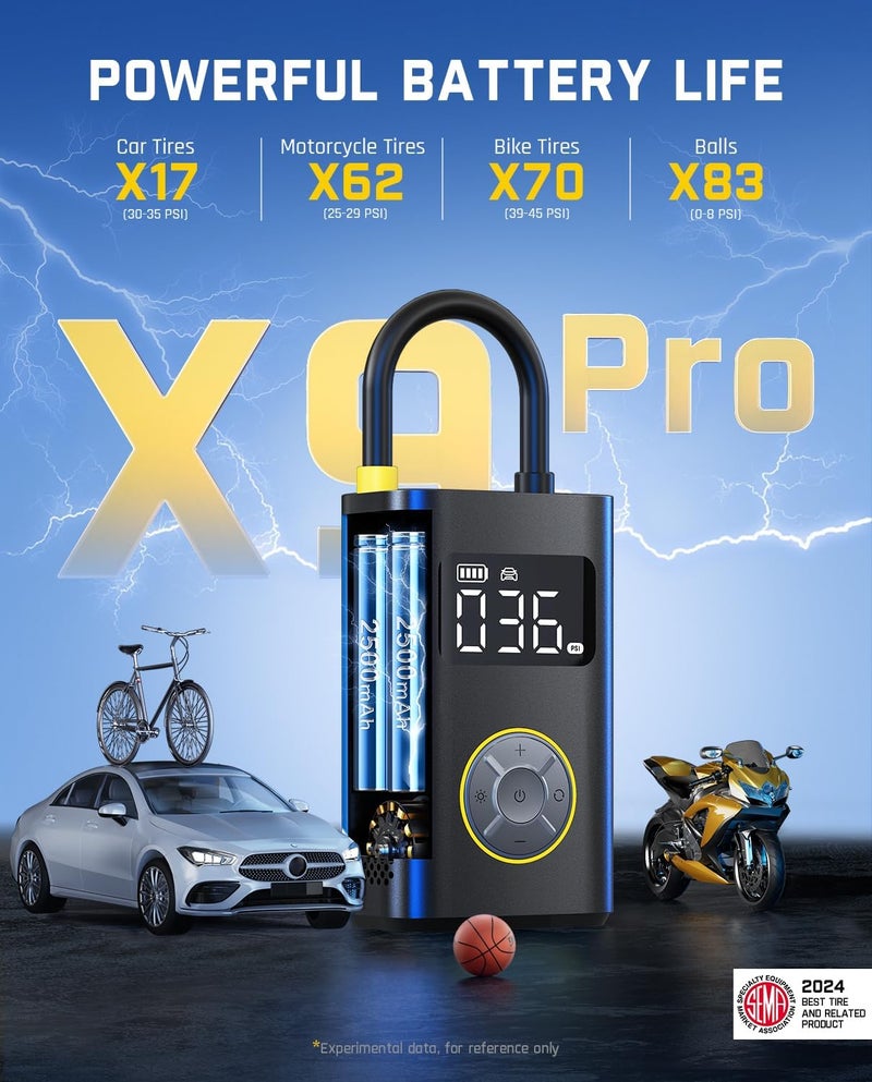 Fanttik X9 Pro Portable Tire Inflator for Compact Car, 1Min Fast Inflate Electric Bike Pump with Digital Tire Pressure Gauge, 150PSI Air Compressor for Electric Bikes, Motorcycle, Ball - Image 3